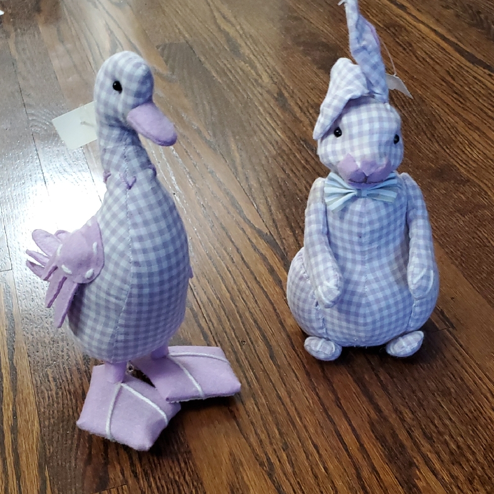 🌺 3 / $ 45 Purple Gingham Duck and Bunny Plush Set